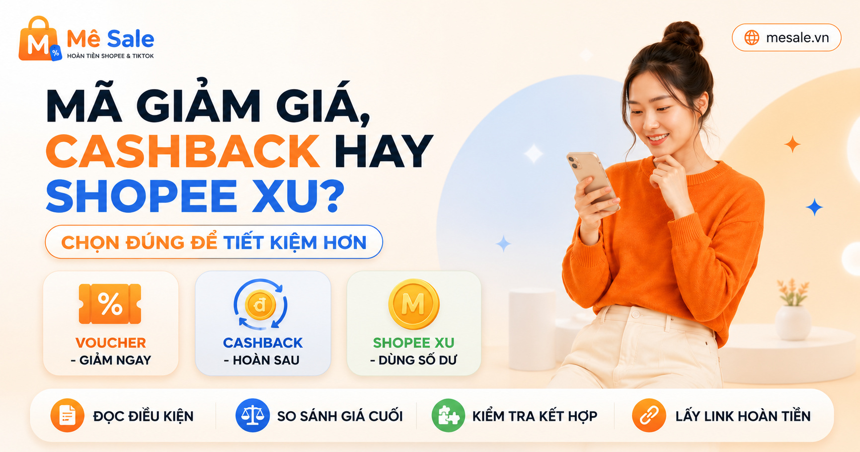 So sánh mã giảm giá, cashback và Shopee Xu