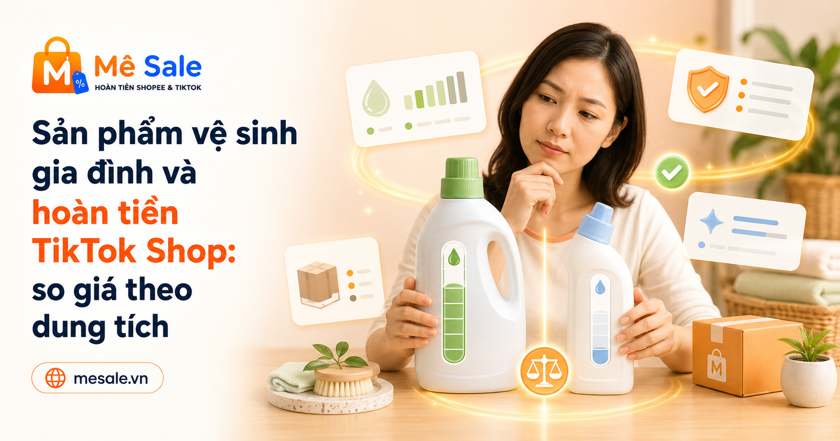 Sản phẩm vệ sinh gia đình và hoàn tiền TikTok Shop: so giá theo dung tích