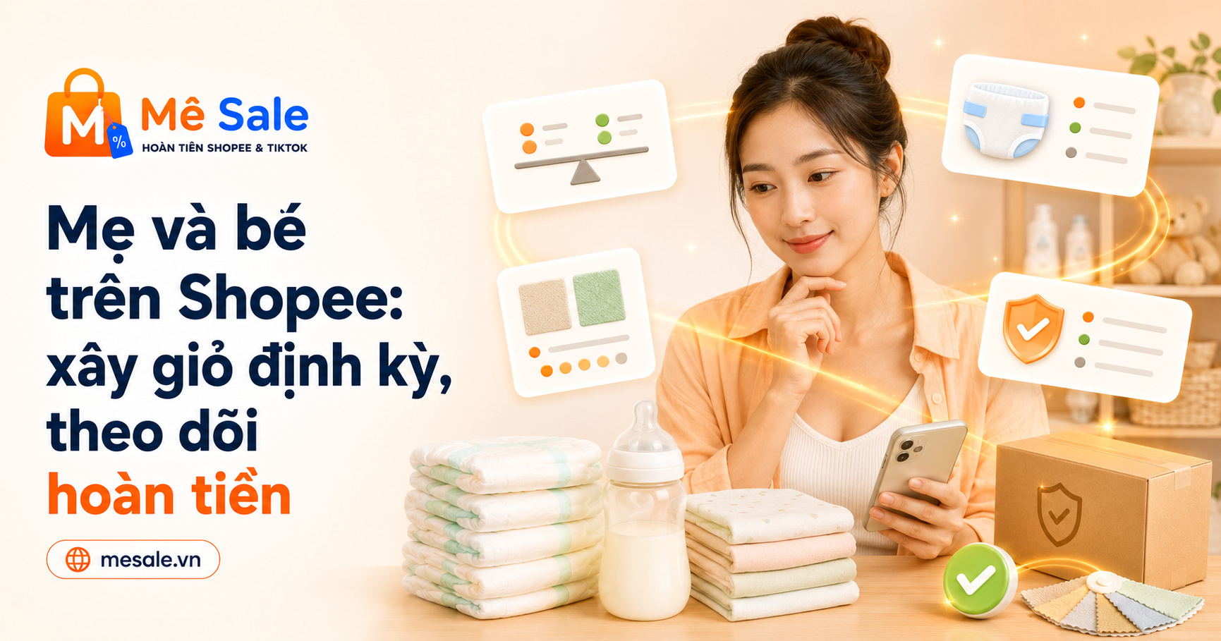 Mẹ và bé trên Shopee: xây giỏ định kỳ, theo dõi hoàn tiền