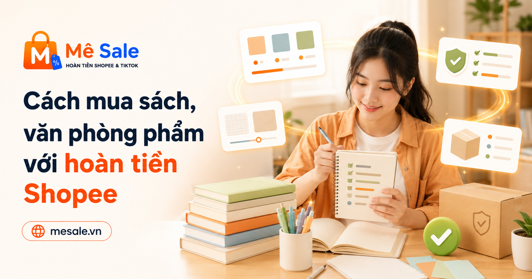 Cách mua sách, văn phòng phẩm với hoàn tiền Shopee