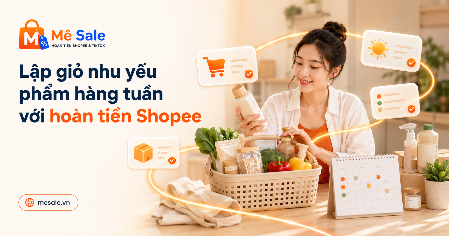 Lập giỏ nhu yếu phẩm hàng tuần với hoàn tiền Shopee