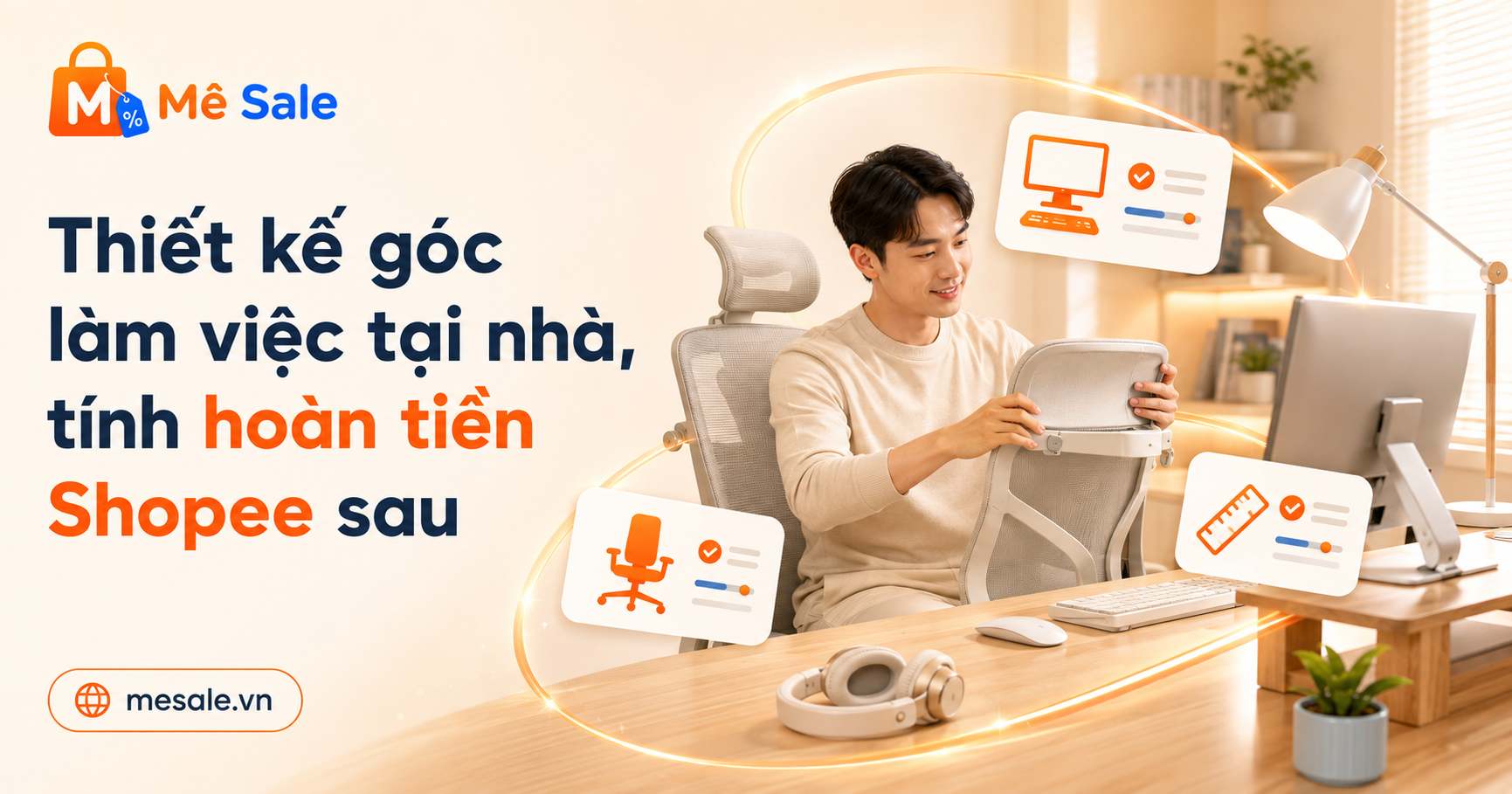 Thiết kế góc làm việc tại nhà, tính hoàn tiền Shopee sau